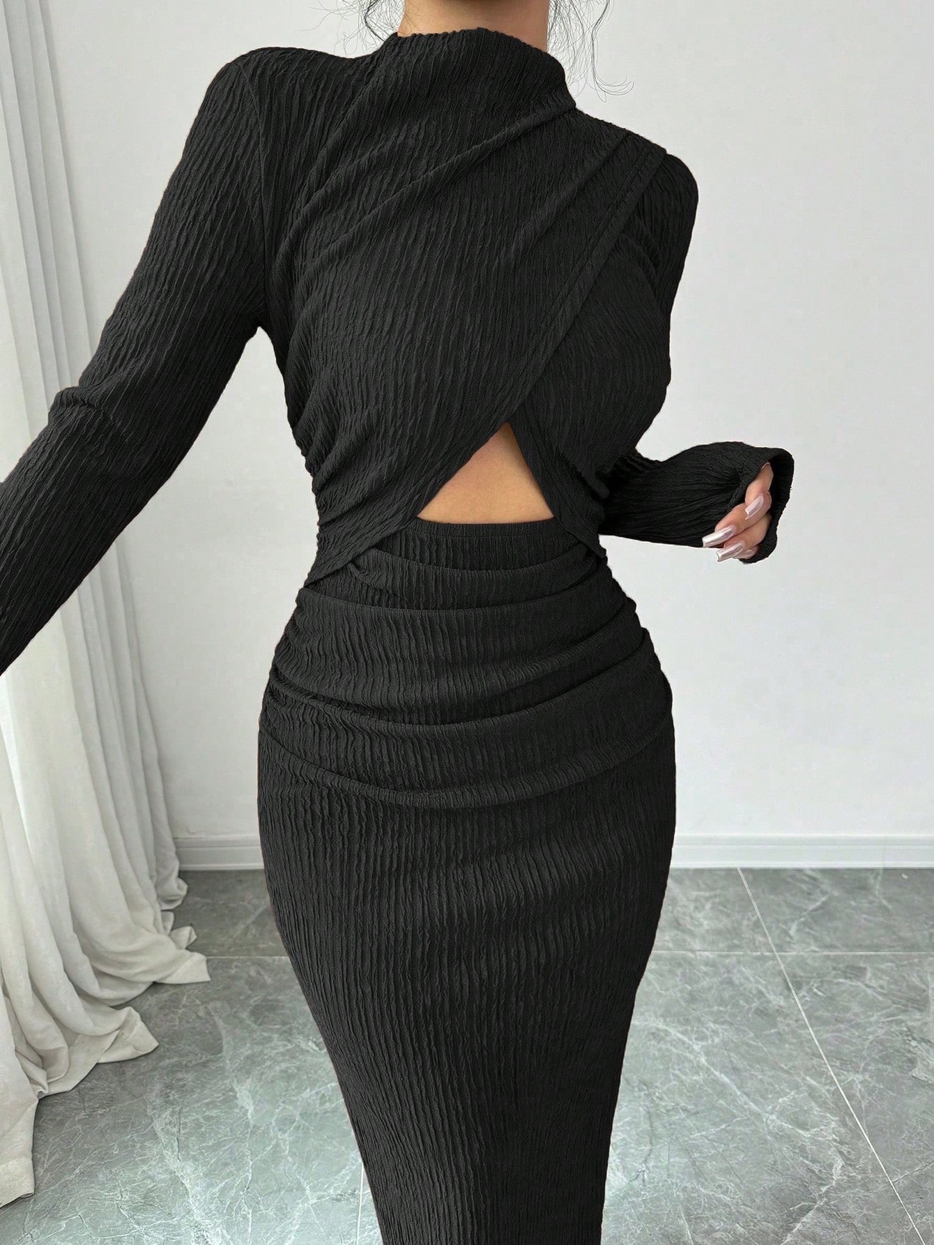 C615Cross-border foreign trade Amazon women's autumn new sexy slim-fitting split knitted long-sleeved hip dress