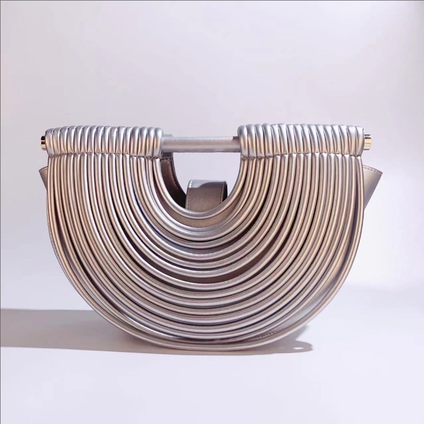 Free Shipping 2025 Summer New Designer Bag Bamboo Handmade Beach Bag Fashionable And High-quality Shopping Bag Semi-circular Handbag
