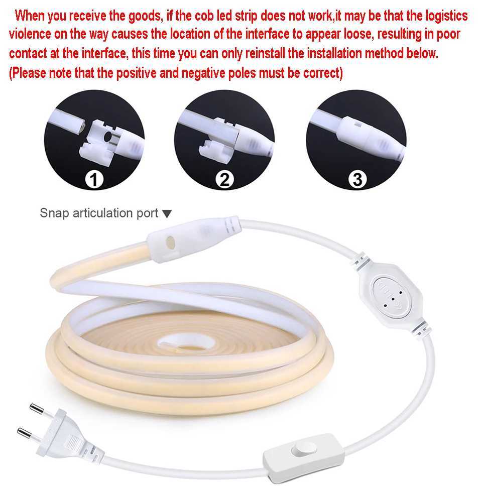 110V 220V Super Bright COB LED Strip with Switch FOB Tape Ribbon EU US Plug 35M 30M 25M 20M 15M 10M Neon Lights For Kitchen Room XJ250612