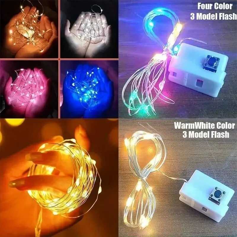 10pcs LED String Light 1M 10Leds Warm White RGB Battery Powered Copper Wire Fairy Lamp For Christmas Bedroom Garden Party DecorXJ250612