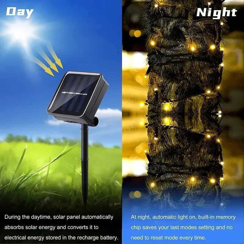 LED Solar Light String 8 Functions Outdoor Waterproof Lawn Starry Sky Christmas Garden Courtyard Decoration Atmosphere Lights XJ250612