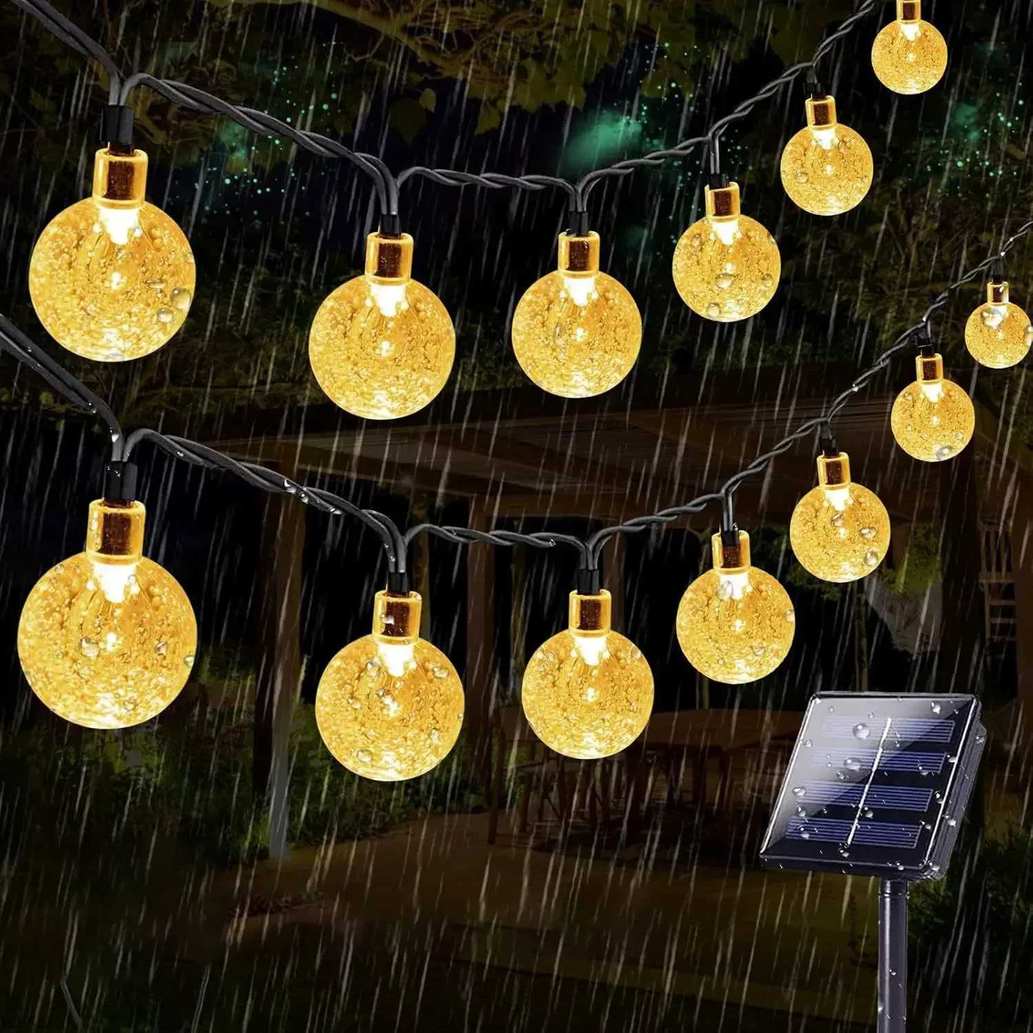 20/50/100LED Solar-Powered Bubble Ball LED String Light Waterproof Outdoor Courtyard Garden Fairy Lights Ramadan Decorations XJ250612