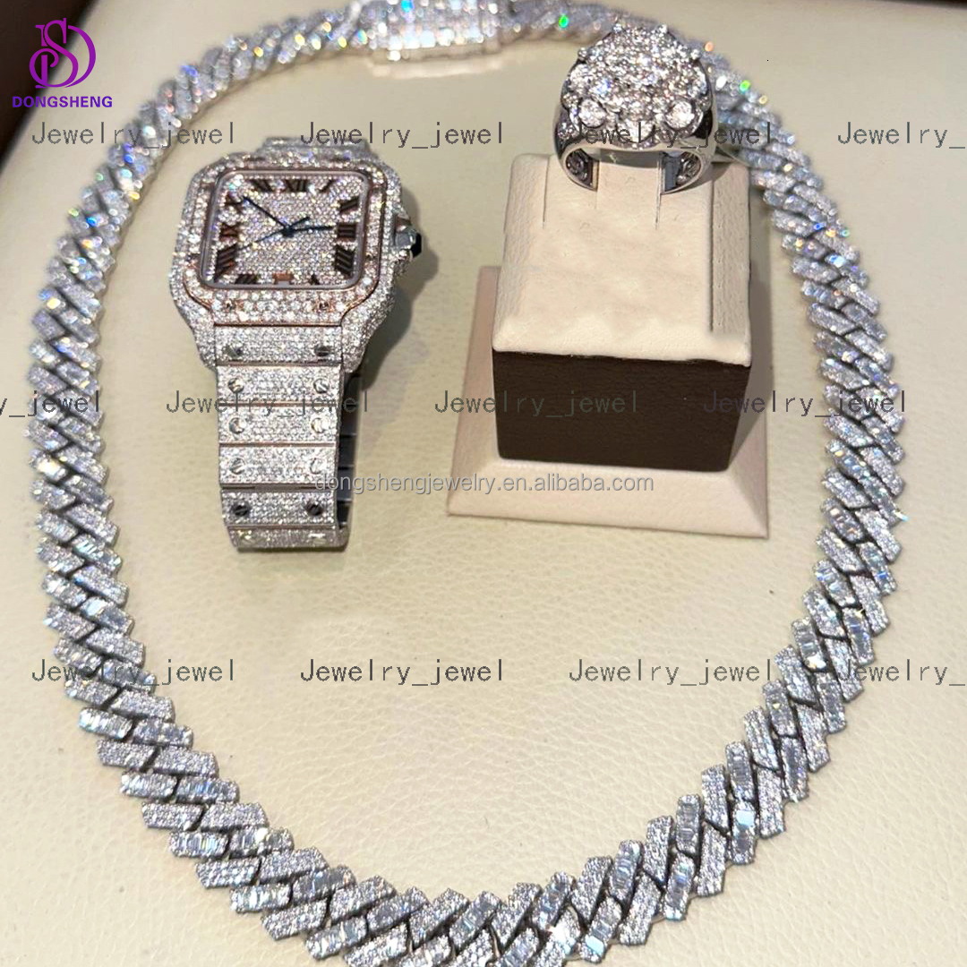 15mm 18mm Hip Hop Jewelry High Quality 925 Silver Cuban Necklace D VVS Iced Out Moissanite Cuban Link Chain for Mens