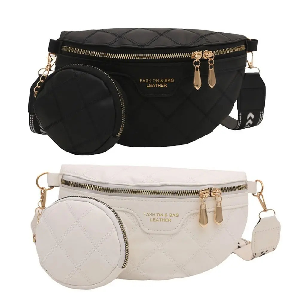 PU Leather Crossbody Chest Bag Stylish Chain Zipper Wide Strap Shoulder Bag Woven Lattice Pattern Waist Belt Bags For Women 250612