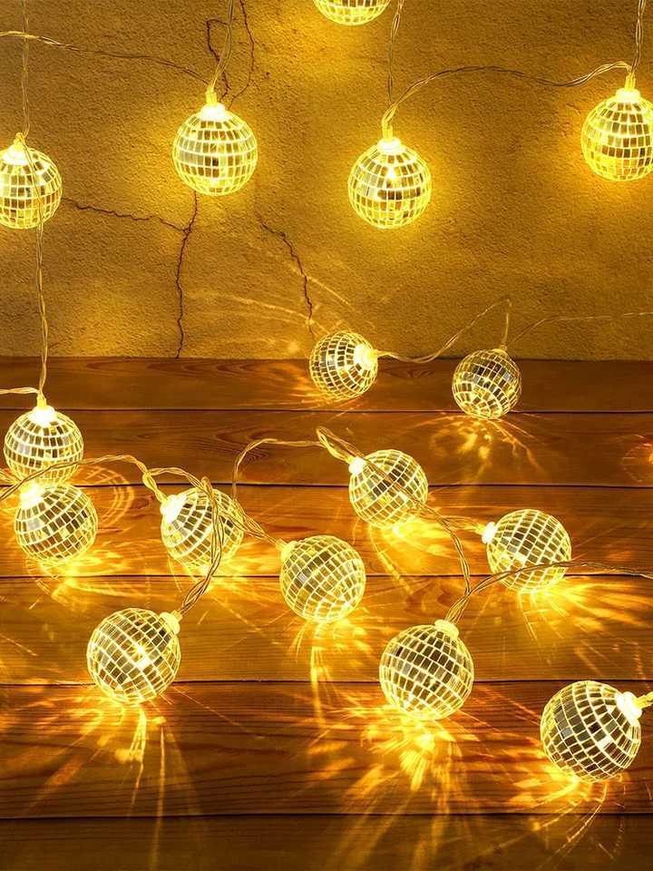 Disco Ball LED String Lights - Battery Powered Fairy Lamp for Bedroom Home Decoration Garden Party Wedding Birthday Decor XJ250612