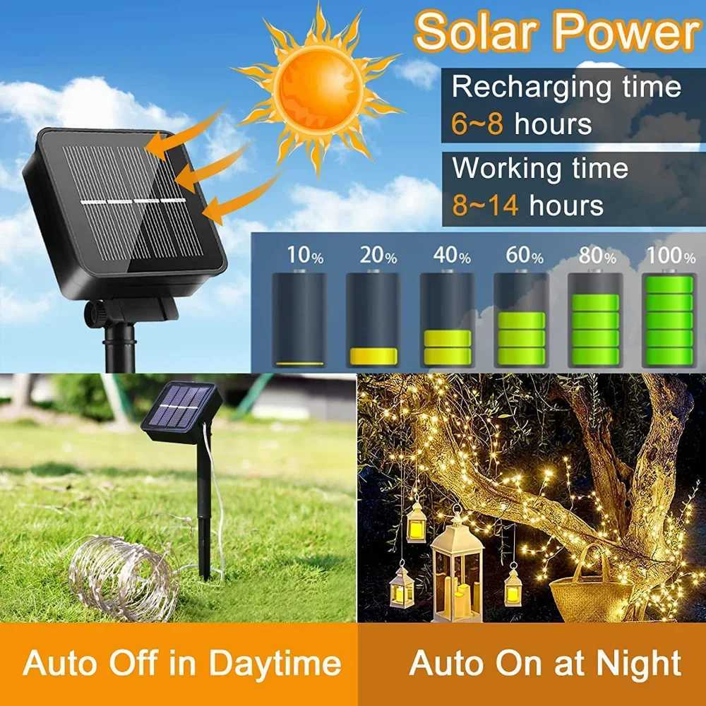 Solar Outdoor String Lights Fairy Garden Decor Party LED Lights Waterproof Lamp XJ250612