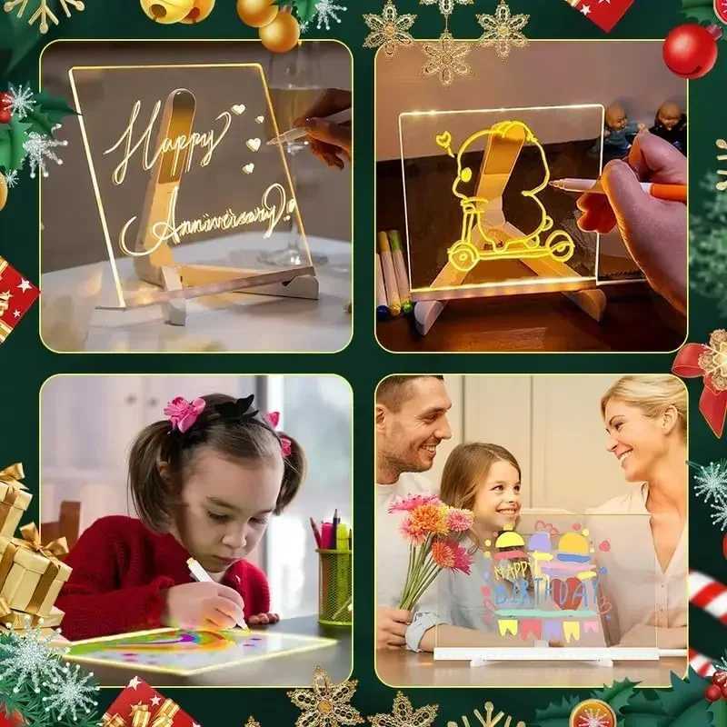Acrylic Clear Light Up Drawing Board Glow Memo LED Rewritable Message Board Kids DIY Toys with 7 Color Markers Pen and Stand L250612