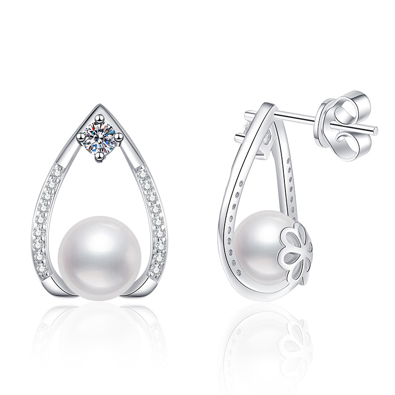 Best-Selling Cross-Border Pearl Stud Earrings, S925 Sterling Silver French Design Moissanite Studs, High-End Fashion Women's Earrings Wholesale