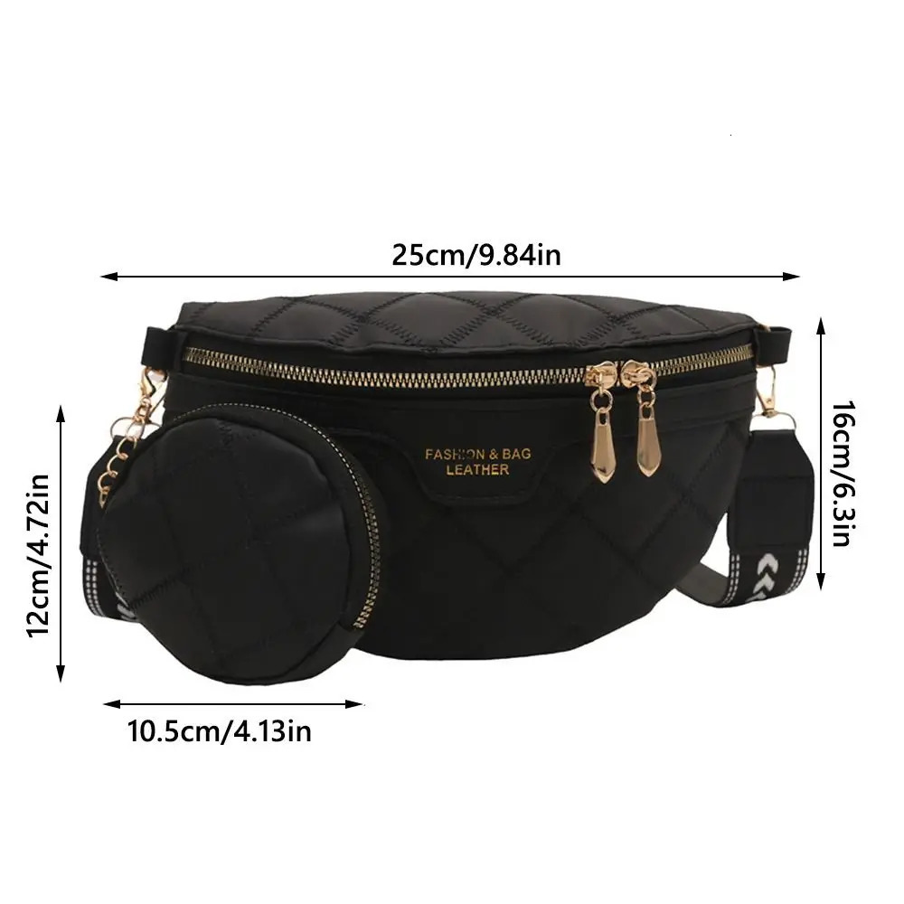 PU Leather Crossbody Chest Bag Stylish Chain Zipper Wide Strap Shoulder Bag Woven Lattice Pattern Waist Belt Bags For Women 250612
