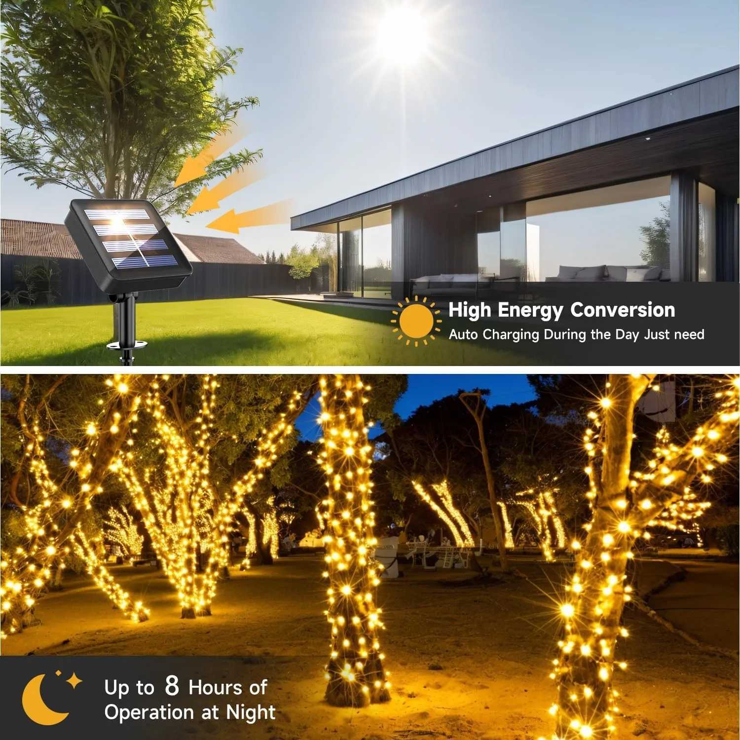 Outdoor Solar String Lights LED Garland Fairy Light Solar Powered Garden Decor Light for Patio Yard Tree Wedding Christmas Party XJ250612