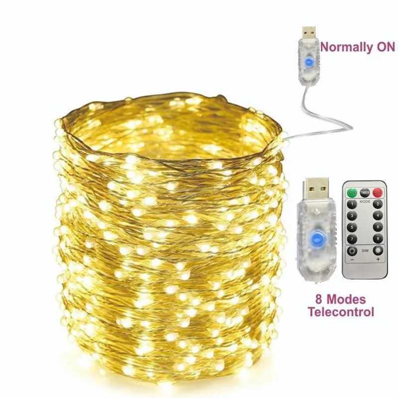 New Year Christmas Decoration Holiday Fairy Lamp Copper Wire USB LED Indoor Home Decor Warm White RGB String with Remote Control XJ250612
