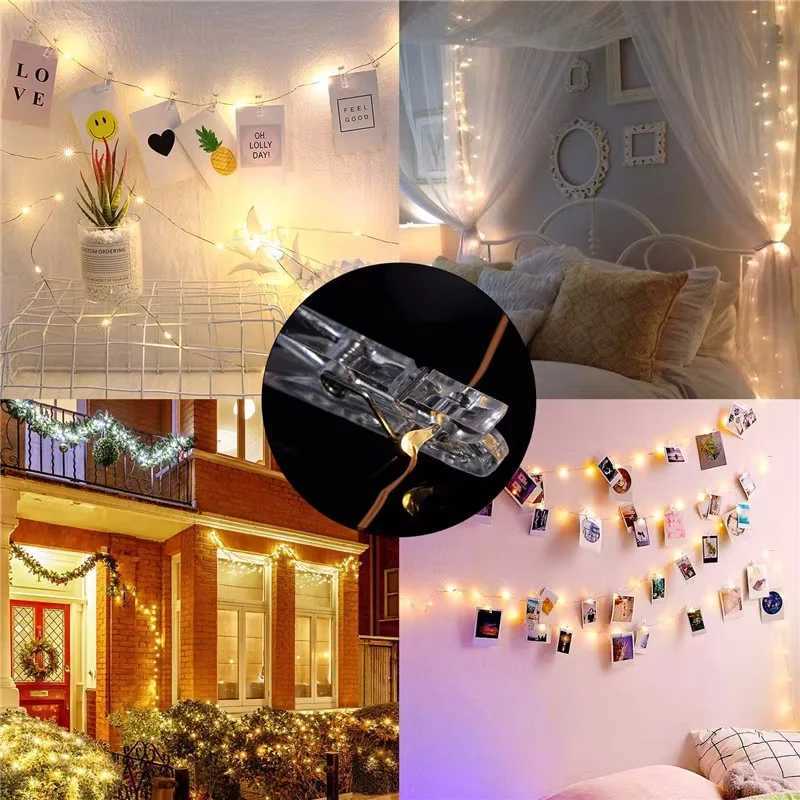 1pc Photo Clip Light String 2/5/10m 20/50/100led 10/30/50Clip Fairy Lights Fairy Lights Bedroom Wall Copper Wire Light StringXJ250612