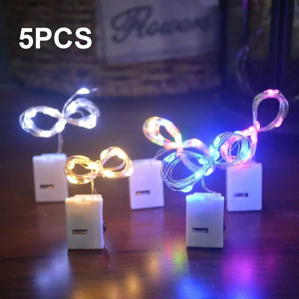 5Pcs Blue Flashing Decoration LED String Lights Christmas Wedding Party Restaurant Fast Slow Lights With 3 * Button Cell BatteryXJ250612
