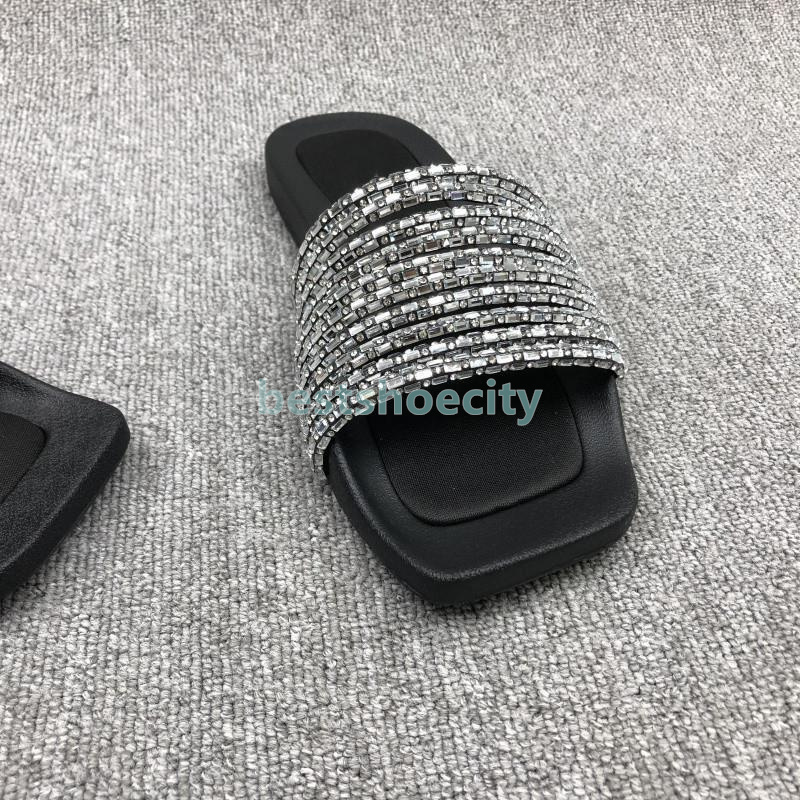 free shipping designer slides women sandals crystal slippers summer luxury fashion open-toe womens sliders casual mules flats slipper