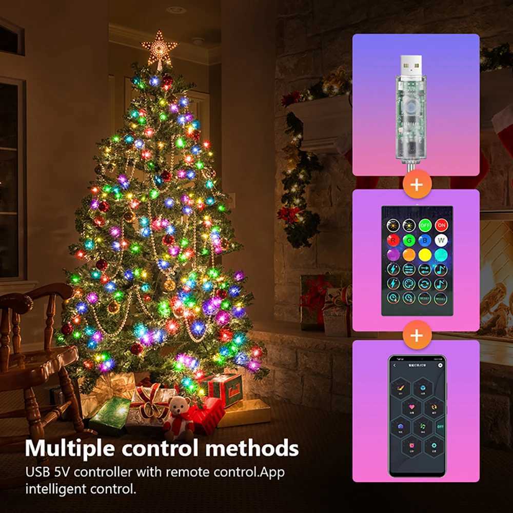 Christmas Tree Decoration LED Leather Line Light RGB IC USB 5V Bluetooth APP Control WS2812B LED Fairy Tale Light String Wedding XJ250612