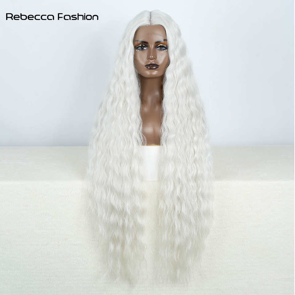 Rebecca Fashion Synthetic Lace Front Wigs For Black Women Long Curly Hair 42 Inch Super Long Cosplay Black Blonde Ombre Wig Heat Resistant Fiber