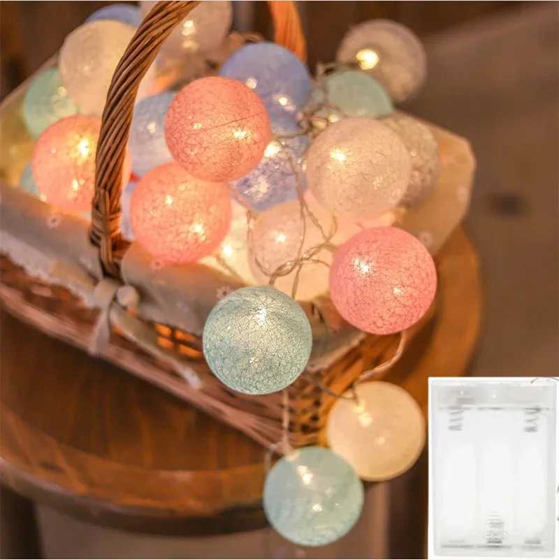 Cotton USB Balls 10/20/40 LED String Christmas Fairy Lights Novelty Lamp Chain for Home Outdoor Garland Wedding Party Decoration XJ250612