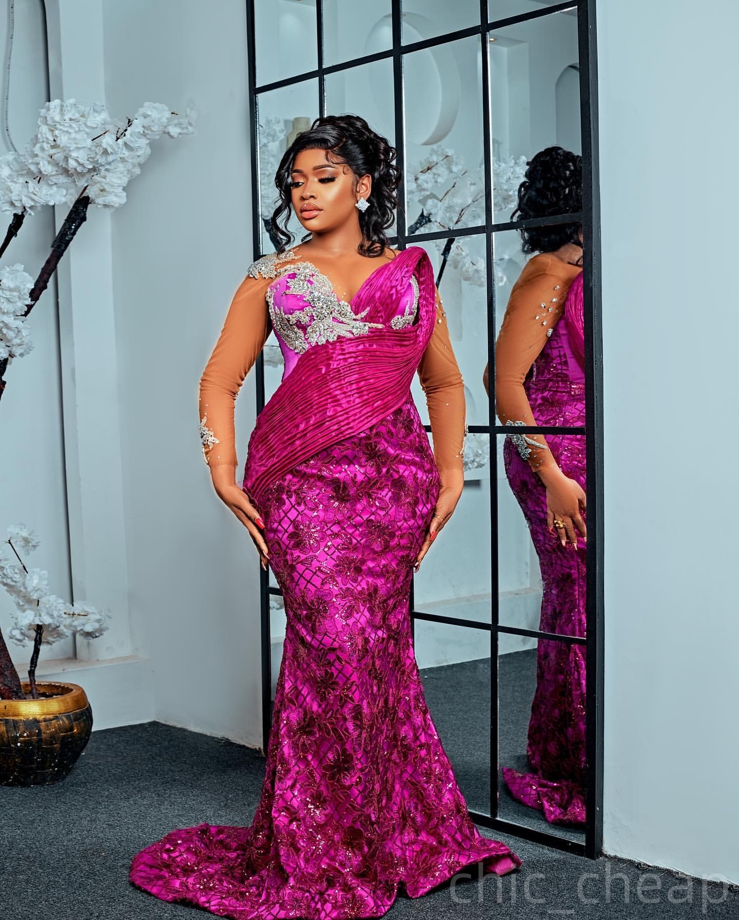 Fuchsia Mermaid Prom Dresses 2025 Crystals Lace Vintage Evening Formal Party Second Birthday Engagement Gowns Plus Size Dress For Special Occasions