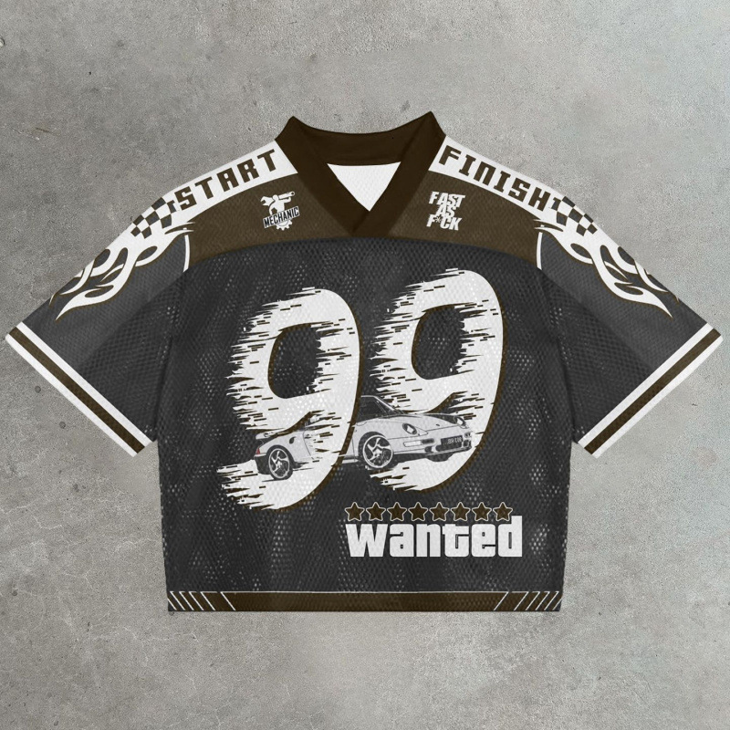 Summer digital print V-neck contrasting color splicing short sleeved T-shirt Harajuku fashion slim short sleeved sportswear 250410