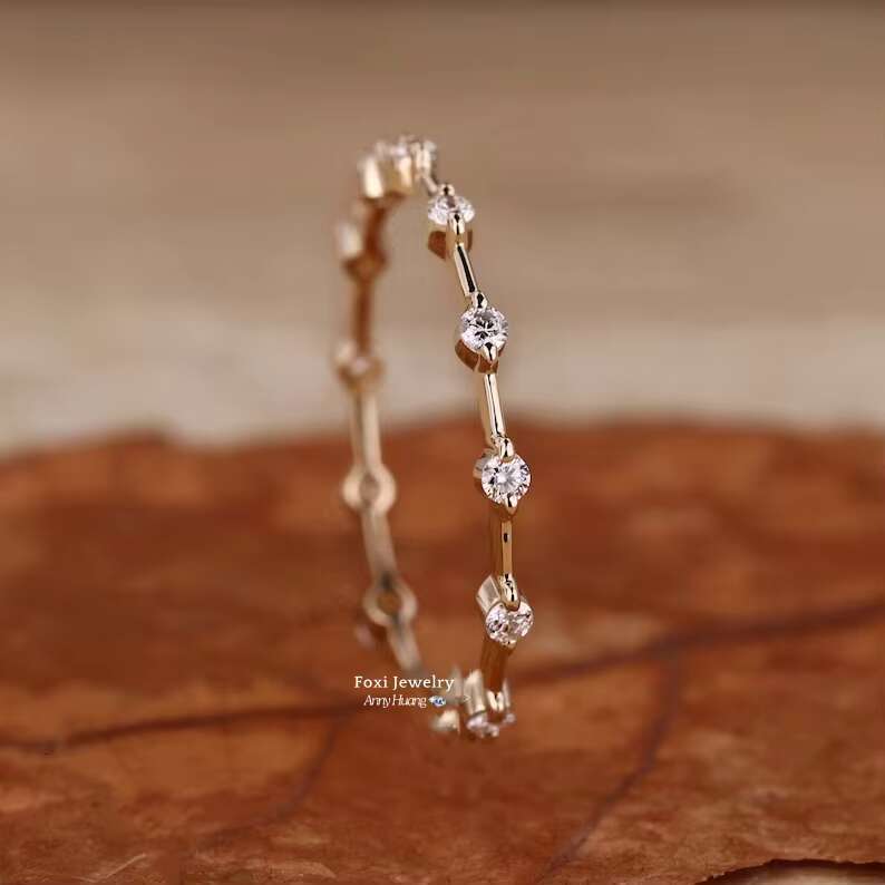 Floating Bubble Diamond Wedding Band Ring Women 1.60 MM Round Lab Grown Diamond Full Eternity Ring Stackable Ring Minimalist