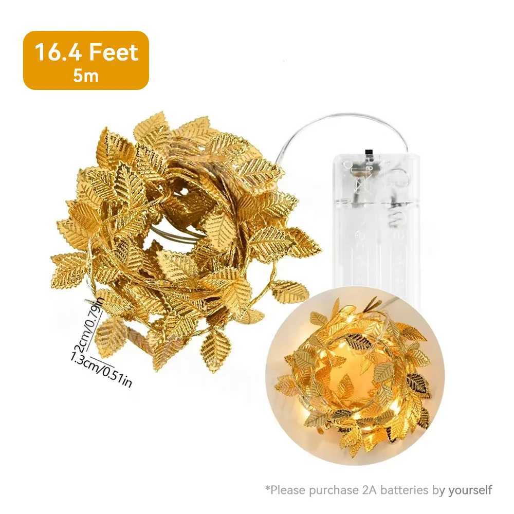 1Pcs 5M 50LED Golden Tiny Leaves Fairy Light Battery Powered LED Copper Wire String Lights For Wedding Home Party DIY Xmas Decor XJ250612