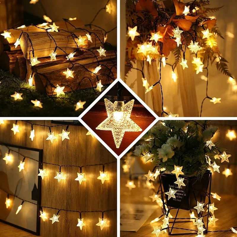 12M 7M 5M Solar Star Lamp Outdoor Garden Garlands Fairy Twinkle LED Light String for Christmas Tree Wedding Party Decoration XJ250612