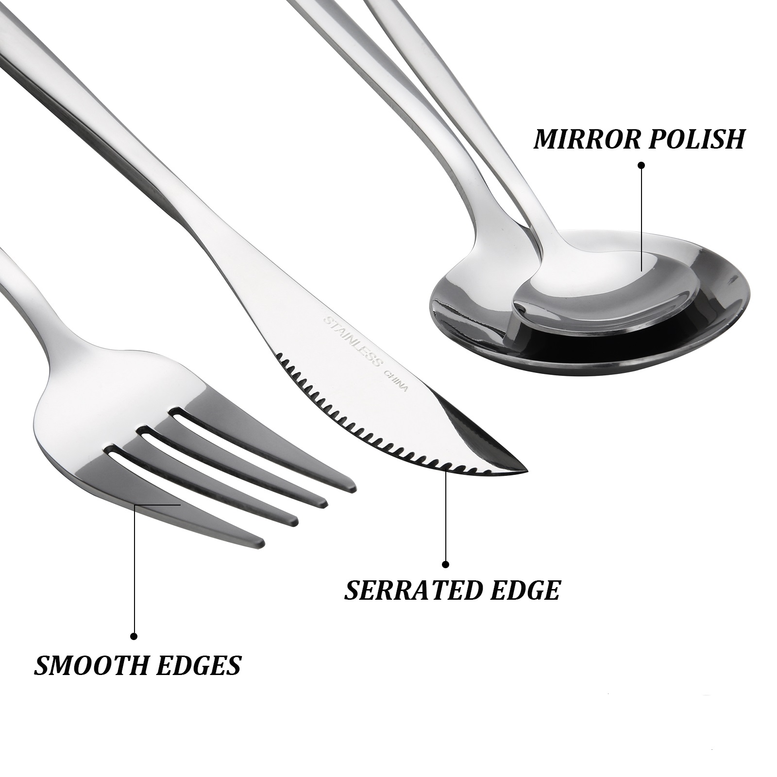 Neutral Pack 24pcs Stainless Steel Flatware Set Service for 6, Mirror Polish Cutlery (Ships from USA with free shipping) - Dishwasher Safe
