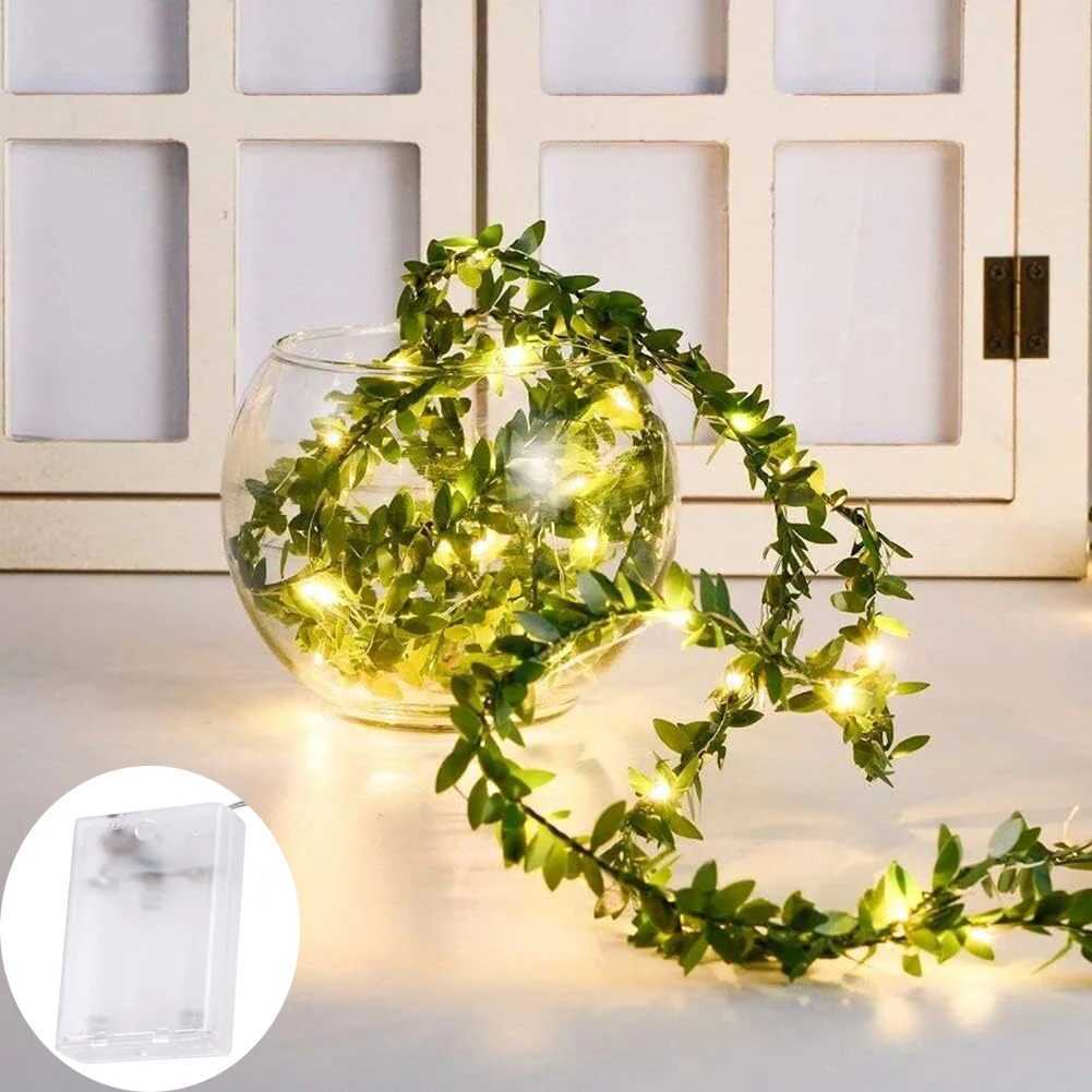 1pc Artificial Green Leaf LED String Lights LED String Lights Battery Operated Vine Fairy String Lights Hanging Garland Copper XJ250612