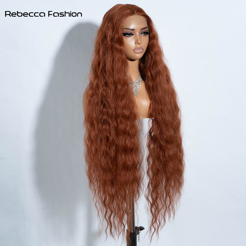 Rebecca Fashion Synthetic Lace Front Wigs For Black Women Long Curly Hair 42 Inch Super Long Cosplay Black Blonde Ombre Wig Heat Resistant Fiber