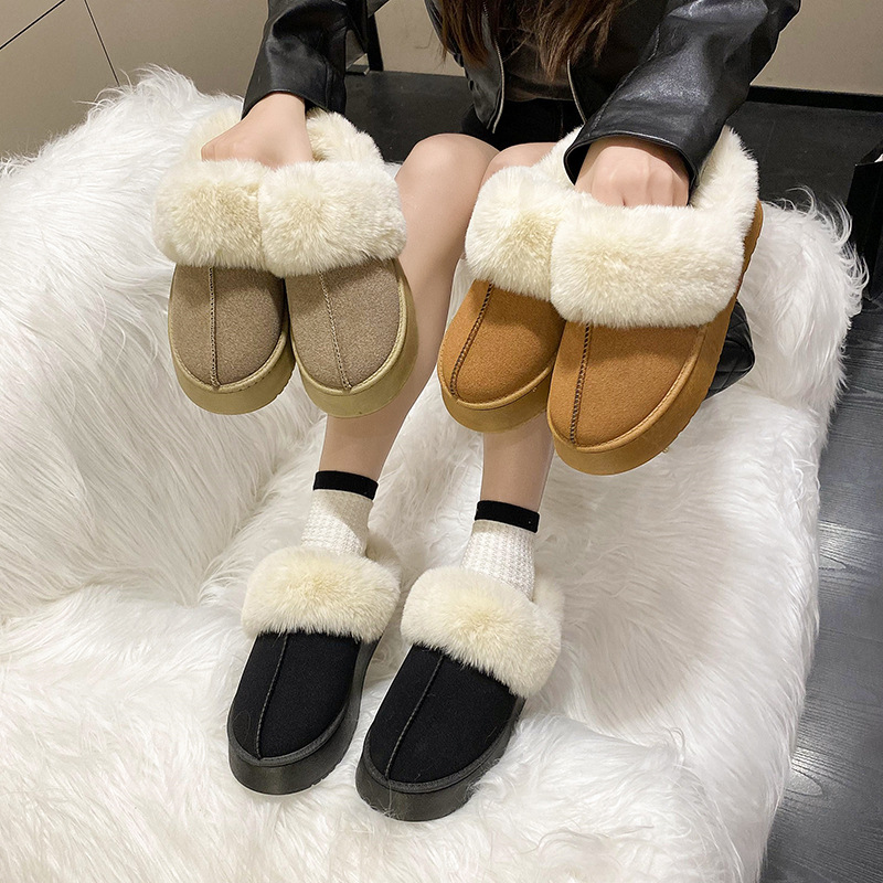 Free Shipping Winter New Design Thick Bottom Baotou Hairy Slippers for Women Wearing Snow Warm Cotton Dragging Size 36-41