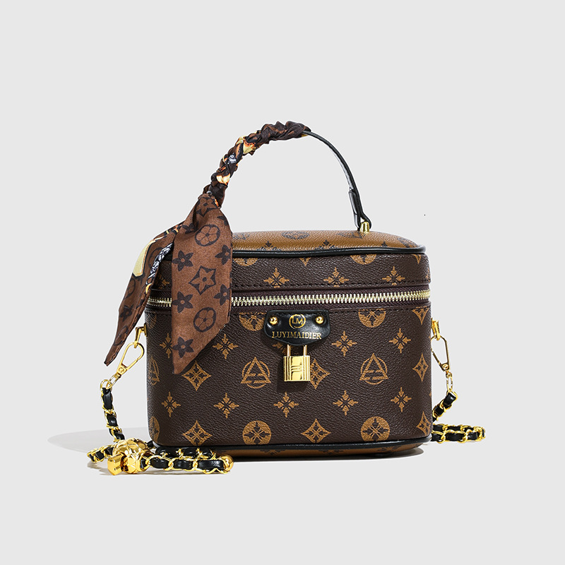 designer Women's Bag 2024 Autumn New High-end Fashion Printed Box Bag Bucket Bag Cross-border Small Lock Crossbody Makeup Bag