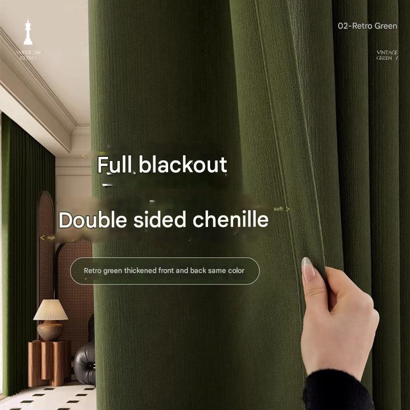 A563 American retro double-sided chenille bedroom full blackout curtains retro green French medieval style environmentally friendly antibacterial curt