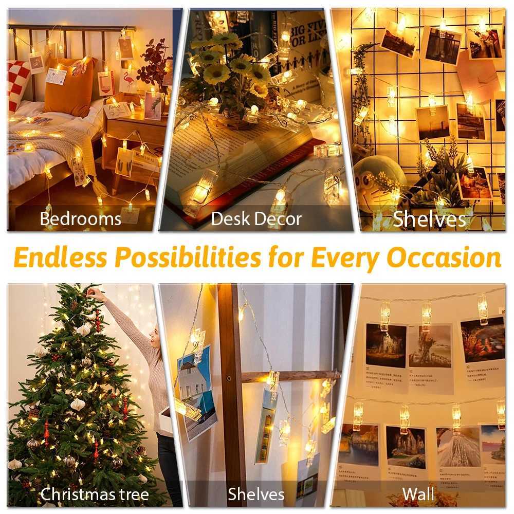 1PC Photos Clips String Lights 20/10 LED Battery Operated Fairy String Lights for Hanging Pictures Party Festival Indoor Decor XJ250612
