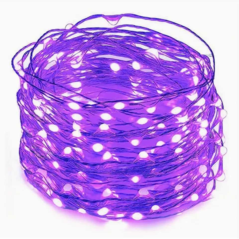 10m 100LED-3m30LED Fairy Light AA Battery Powered Purple Copper Line Light Suitable for Bedroom Christmas Party Decoration XJ250612
