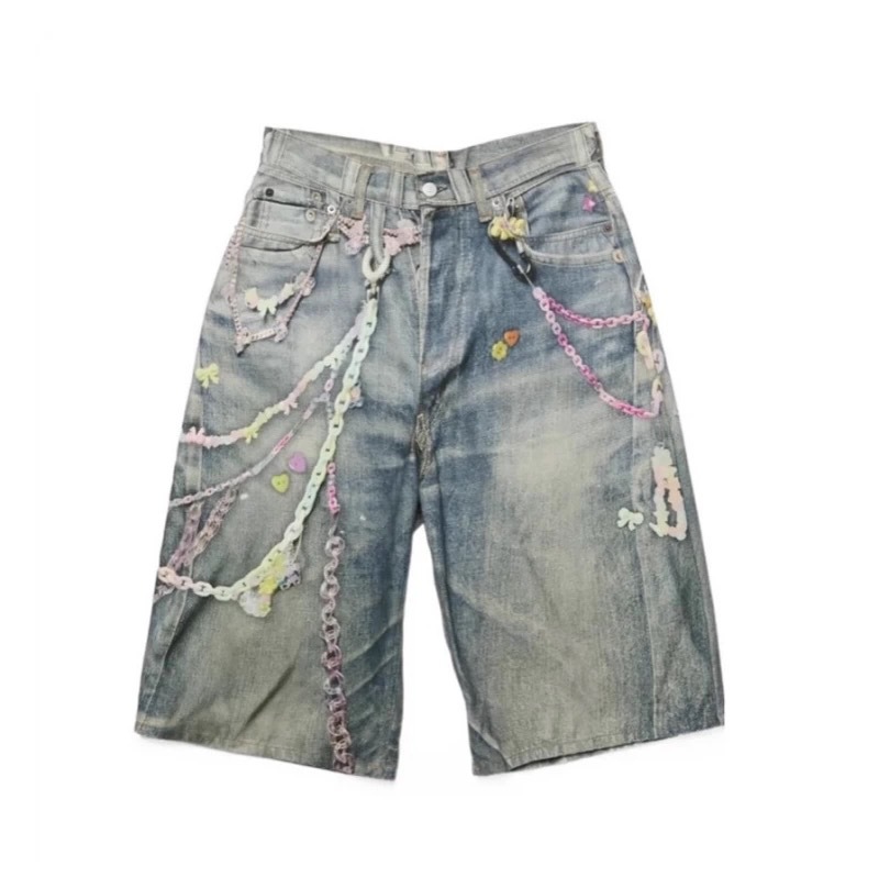 Men's Jeans 3D Candy Chain Digital Printed Curved Knife Baggy Denim Trousers Slim Fit Straight-leg Y2k Streetwear Fashion Vintage