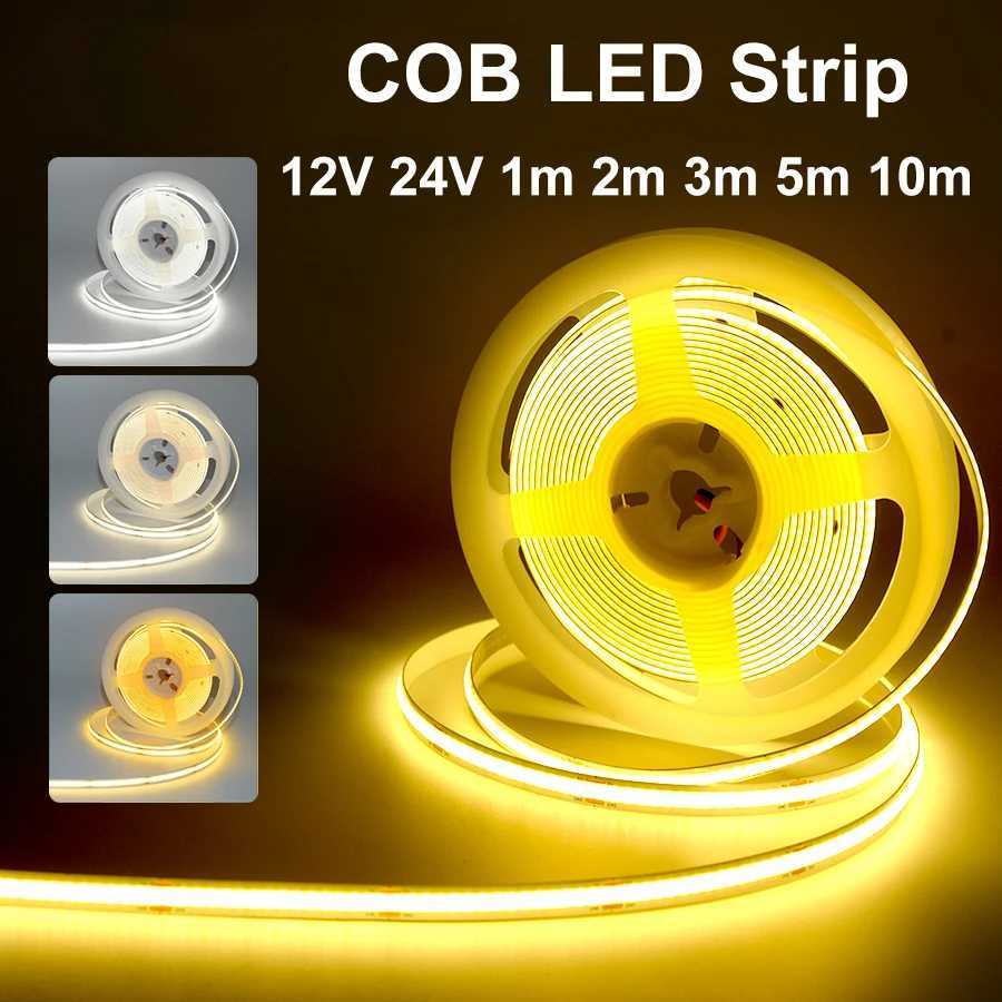 COB LED Strip Lights 12V 24V 10M 5M 3M 2M 1M 320LEDs/M High Density Flexible LED Tape 2700K 4500K 6000K Kitchen Room Decor 8mm XJ250612