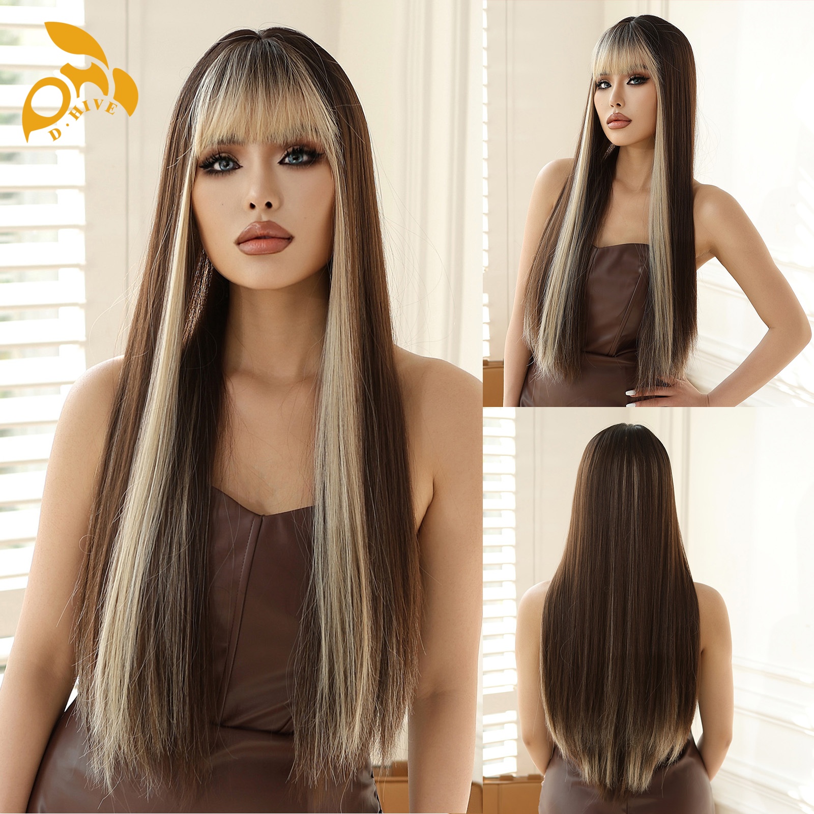 Free shipping Hair Wigs for womans wigs human hair large wave bang long curly hairfull head set women's wig color Gradient gray Burgundy Orange