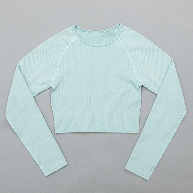 Hua'er Yuan European and American large size spring and summer seamless knitted yoga clothes long sleeves high waist hip lift fitness sports suit