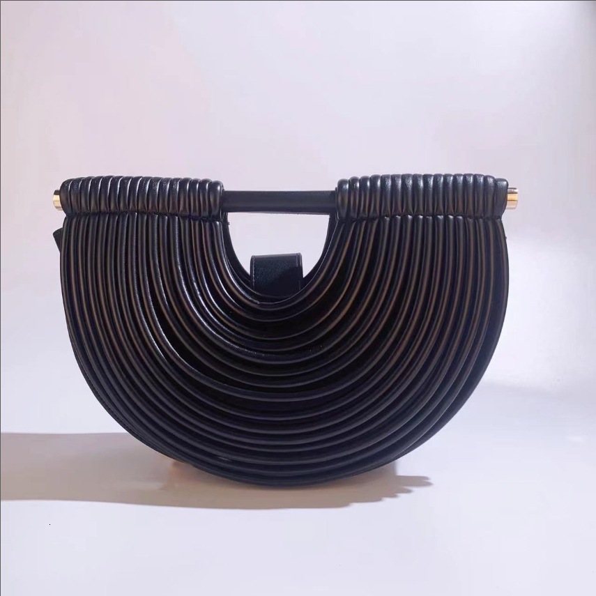 Free Shipping 2025 Summer New Designer Bag Bamboo Handmade Beach Bag Fashionable And High-quality Shopping Bag Semi-circular Handbag