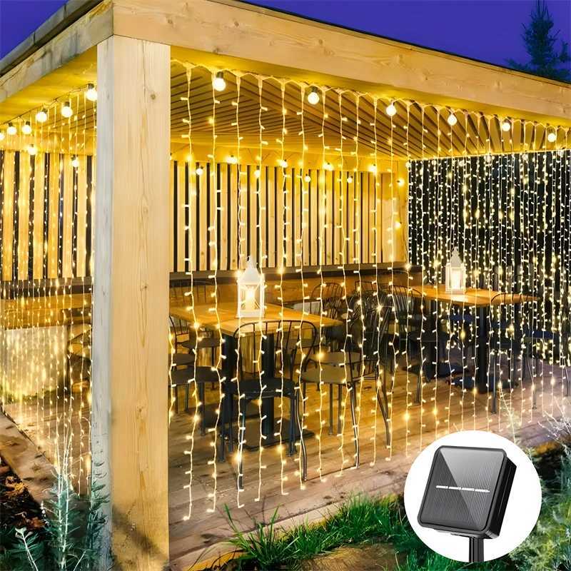 Solar Curtain Lights LED Solar Outdoor Waterproof Fairy lights With 8 Modes For Bedroom Window Patio Wedding Holiday Decorative XJ250612
