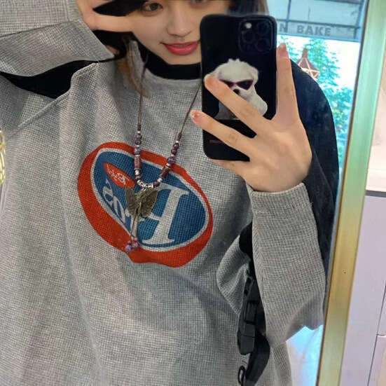 hoodie Women's Wear American Style Color Block Letter Hoodie For Women, Waffle Texture Loose Streetwear Couple Sweatshirt, Versatile Niche Trend 