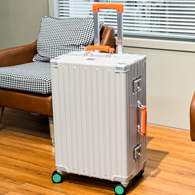Aluminum frame luggage for women, 20 password boarding, silent universal wheels, wide pull rod luggage for men, 24PC travel suitcase