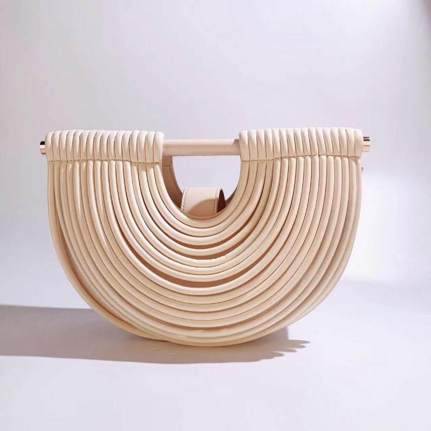 Free Shipping 2025 Summer New Designer Bag Bamboo Handmade Beach Bag Fashionable And High-quality Shopping Bag Semi-circular Handbag