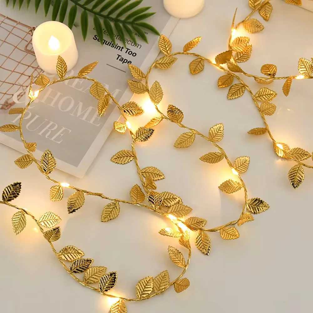 1Pcs 5M 50LED Golden Tiny Leaves Fairy Light Battery Powered LED Copper Wire String Lights For Wedding Home Party DIY Xmas Decor XJ250612