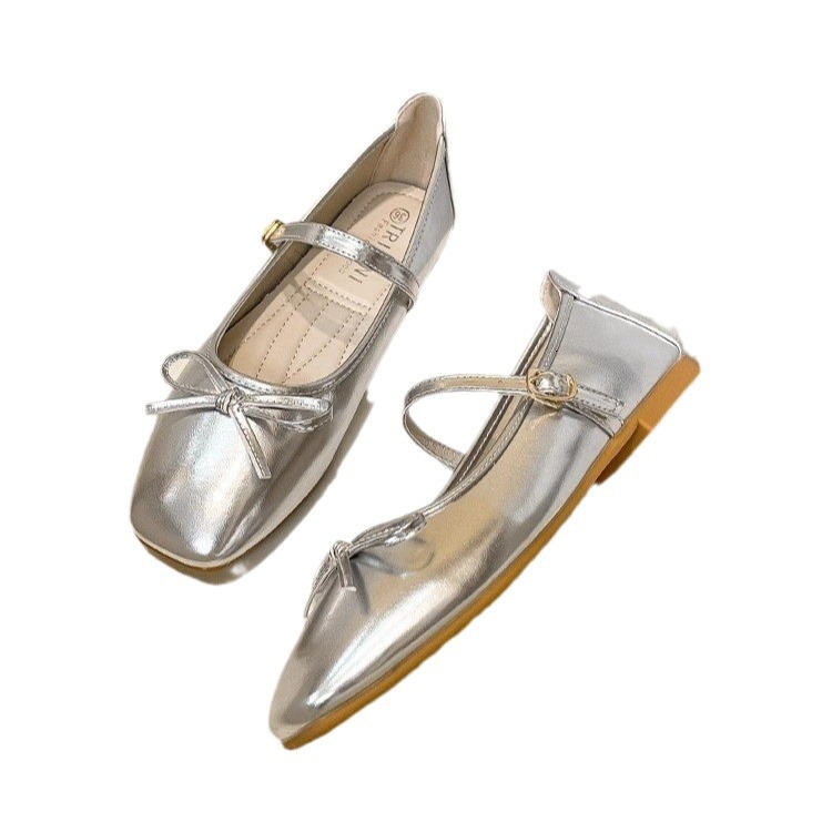 Ddmysheep Ddmysheep Sheepskin Version Genuine Leather New Bowknot Flat Ballet For Women French Style Evening Light Mouth Single Loafers Grandma Shoes