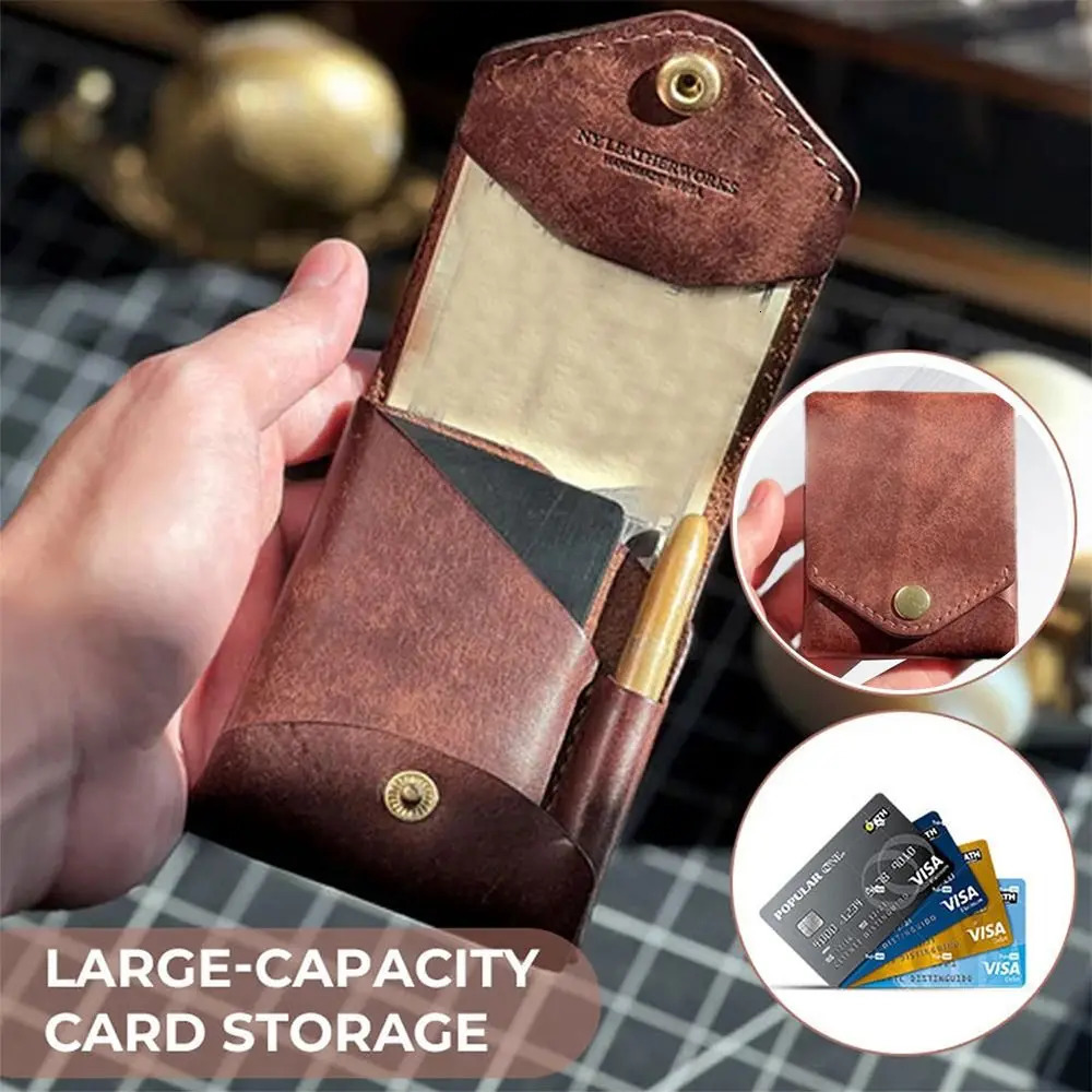 Waterproof Multifunctional Compact Wallet Handmade PU Leather Built-in Pen Slot Front Pocket Wallets Money Clip Travel 250612 - view 3