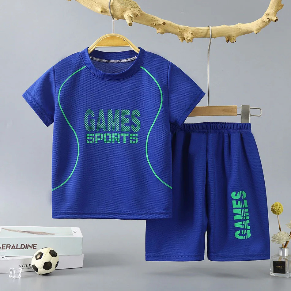 Summer Collection Boys Basketball-Inspired Quick-Dry Homewear Set Solid Color Sports Short and Sleeved Shorts Children Sets 250613