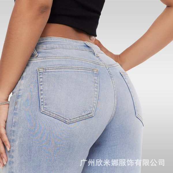 Women's Jeans 2025 Style Light Blue High-Waisted Straight-Leg Fashionable Micro-Stretch Denim Trousers Comfortable