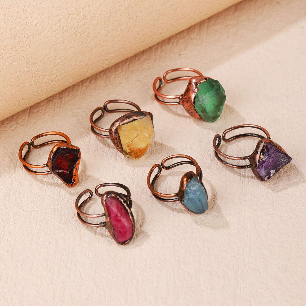 Amethyst Citrine Green Fluorite Aquamarine Rhodochrosite Garnet Adjustable Open Ring for Pinky Finger