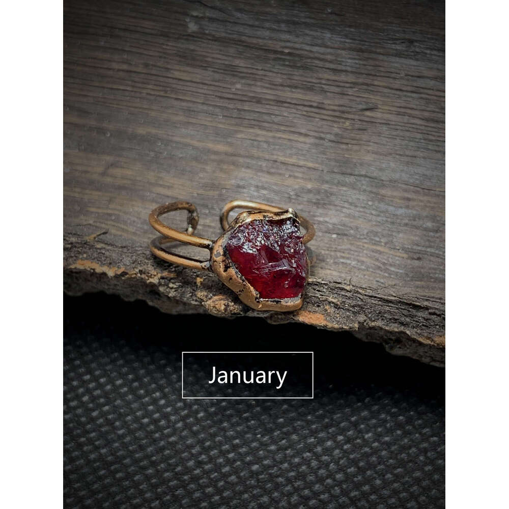 Wind Twelve Birthstone Natural Raw Stone Irregular Adjustable Open Ring Women's Birthday Gift